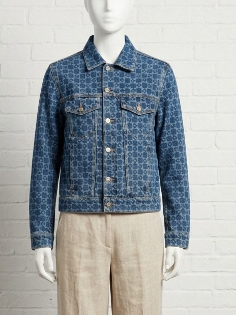 Unisex Denim Sandro jacket Size S Jacquard Square Cross